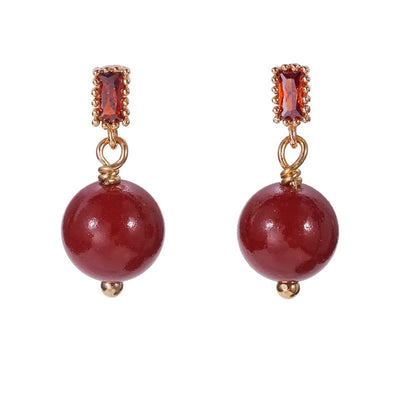 Buddha Stones 925 Sterling Silver Posts 14K Gold Filled Cinnabar Bead Zircon Calm Earrings Earrings BS 8