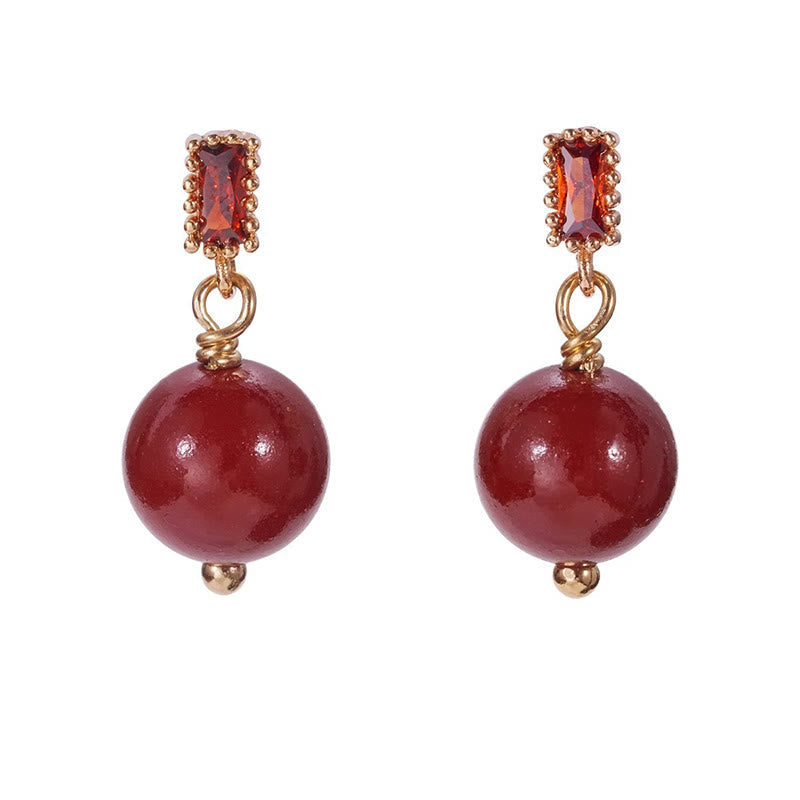 Buddha Stones 925 Sterling Silver Posts 14K Gold Filled Cinnabar Bead Zircon Calm Earrings Earrings BS 8