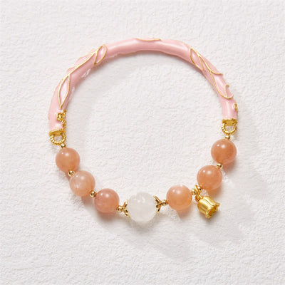 Buddha Stones Sun Stone Golden Silk Jade Lily of the Valley Charm Positive Bracelet Bangle Bracelet Bangle BS 1