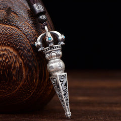 Buddha Stones Tibetan Om Mani Padme Hum Dorje Vajra Design Wisdom Rotatable Necklace Pendant Necklaces & Pendants BS Dorje Vajra Design