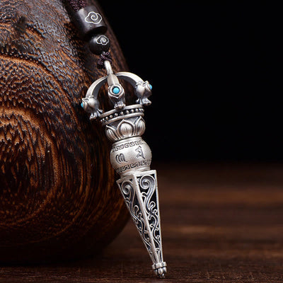 Buddha Stones Tibetan Om Mani Padme Hum Dorje Vajra Design Wisdom Rotatable Necklace Pendant Necklaces & Pendants BS Dorje Vajra Design