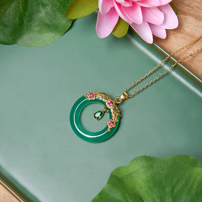 Buddha Stones Green Chalcedony Peace Buckle Design Strength Necklace Pendant 5