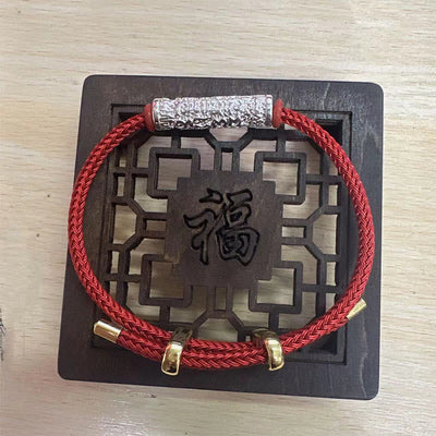 Buddha Stones Tibet Handmade Tai Sui Rope Protection Strength Braided Bracelet Bracelet BS Red Rope (Wrist Circumference 14-20cm) Silver