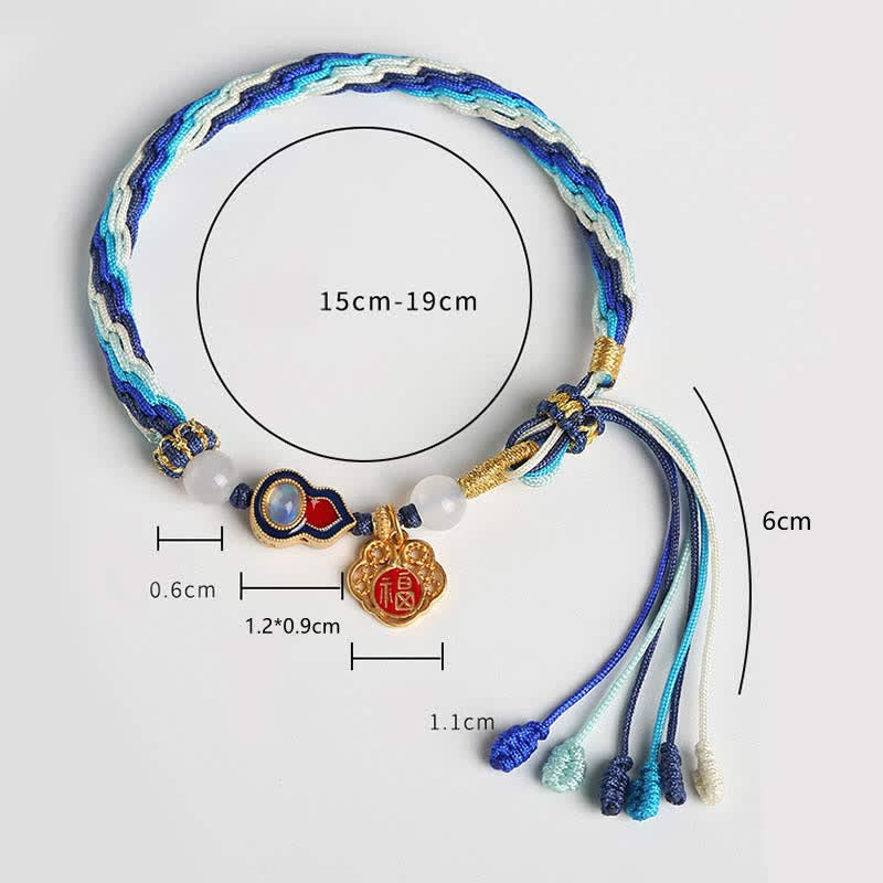 Buddha Stones 925 Sterling Silver Handmade Gourd Blessing String Reincarnation Knot Bracelet Bracelet BS 10
