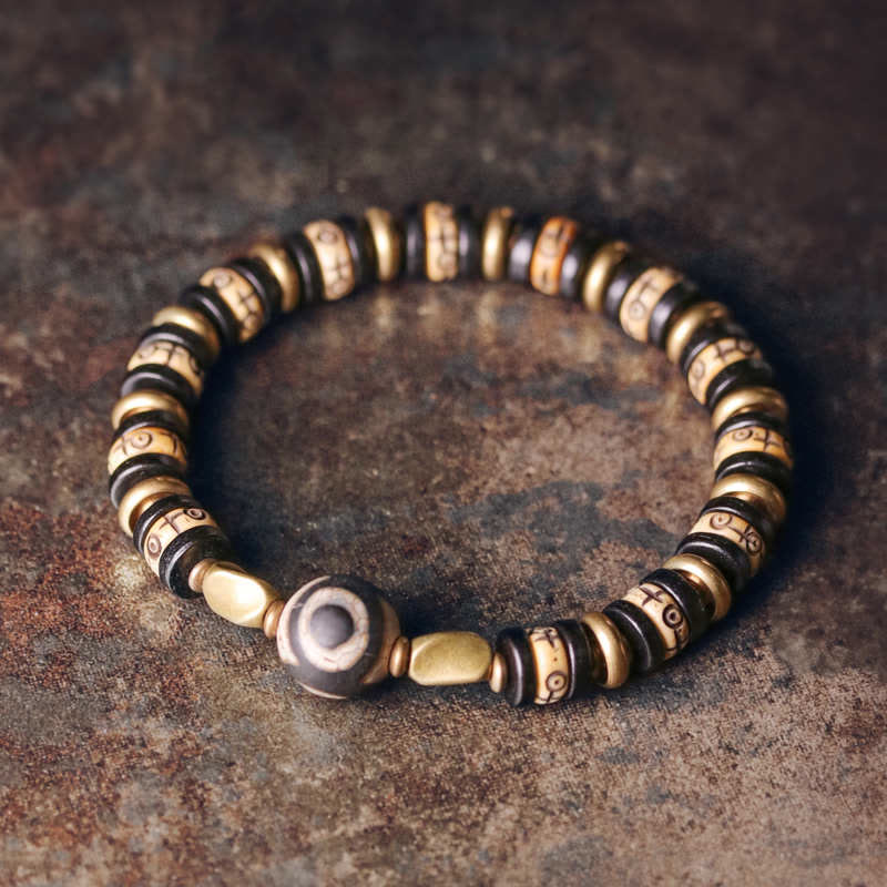 Foviel Tibetische Knochen Perlen Ebenholz Holz Stärke Armband