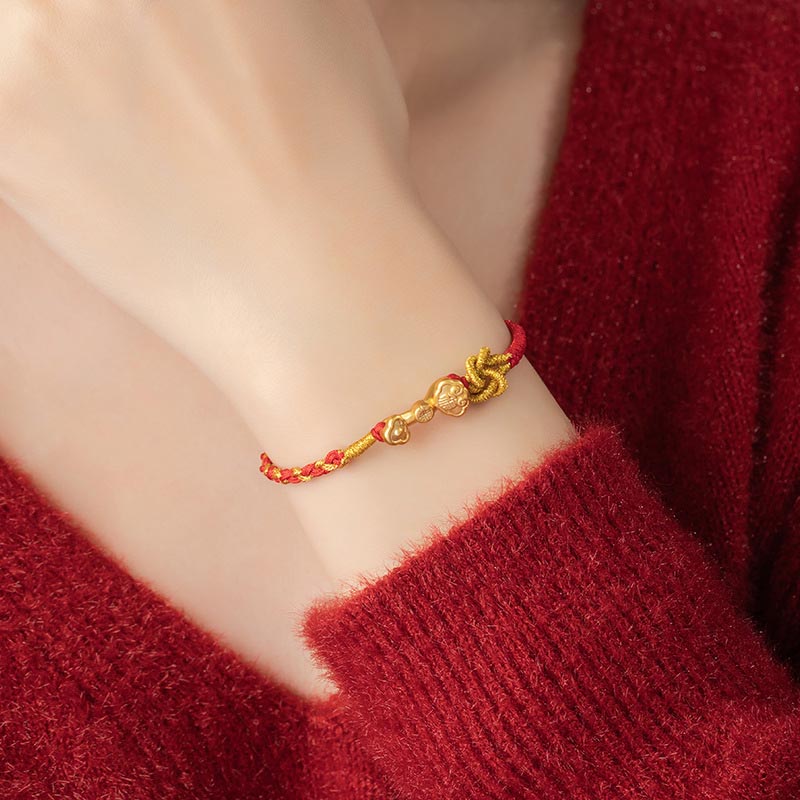 Buddha Stones 999 Sterling Silver Ruyi Handle Fu Character Fortune Luck Rope Bracelet Bracelet BS 3