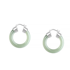 Buddha Stones Round Jade White Jade Prosperity Earrings Earrings BS Silver
