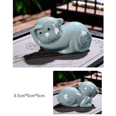 Buddha Stones Chinese Zodiac Wealth Ceramic Tea Pet Home Figurine Decoration Decorations BS 21