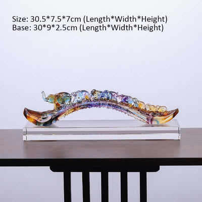 Buddha Stones Handmade Liuli Crystal Ruyi Elephant Art Piece Home Decoration With Crystal Base Decorations BS 30.5*7.5*7cm