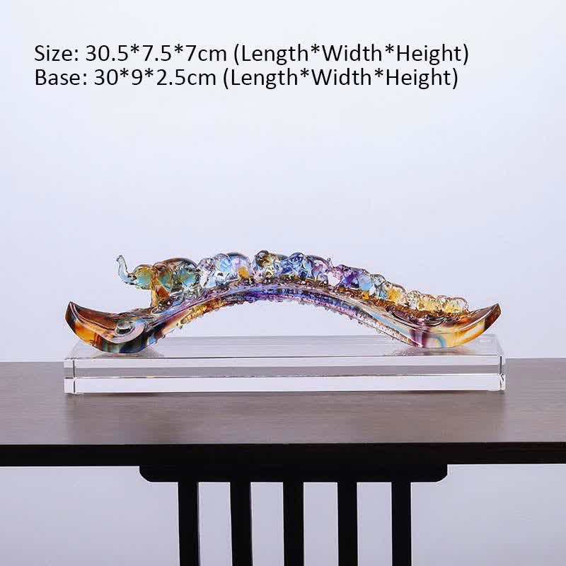 Buddha Stones Handmade Liuli Crystal Ruyi Elephant Art Piece Home Decoration With Crystal Base Decorations BS 30.5*7.5*7cm