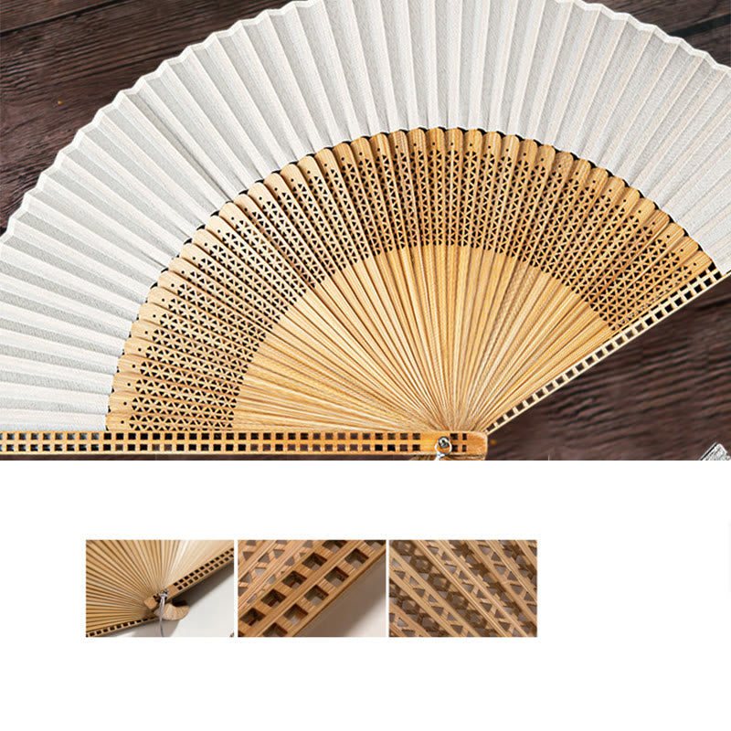 Buddha Stones Vintage Handheld Folding Fan With Bamboo Frames Folding Fan BS 20