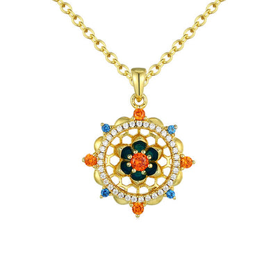 Buddha Stones 925 Sterling Silver Lotus Flower Colorful Zircon New Beginning Necklace Pendant Necklaces & Pendants BS 4