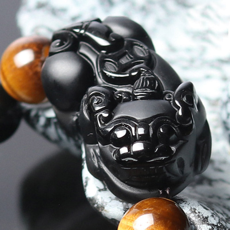 Buddha Stones FengShui PiXiu Rainbow Obsidian Tiger Eye Wealth Bracelet Bracelet BS 2