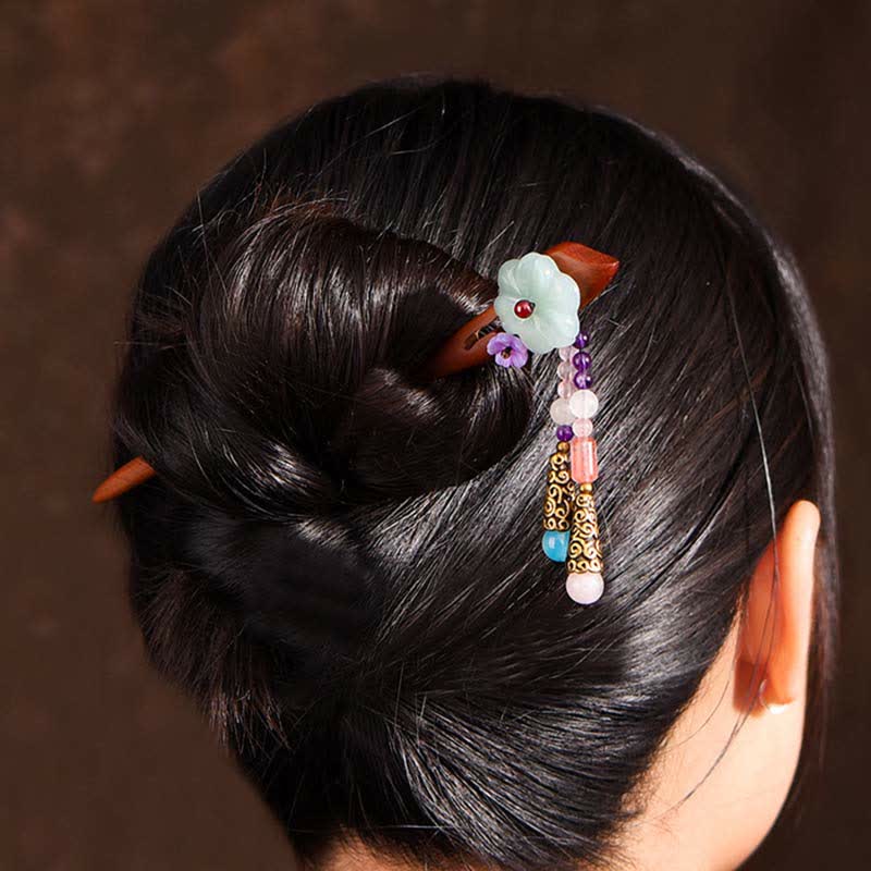Buddha Stones Red Sandalwood Amethyst Aventurine Protection Hairpin Decoration Hairpin BS 7