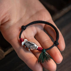Buddha Stones 925 Sterling Silver Luck Koi Fish Braided Bracelet Bracelet BS 20cm