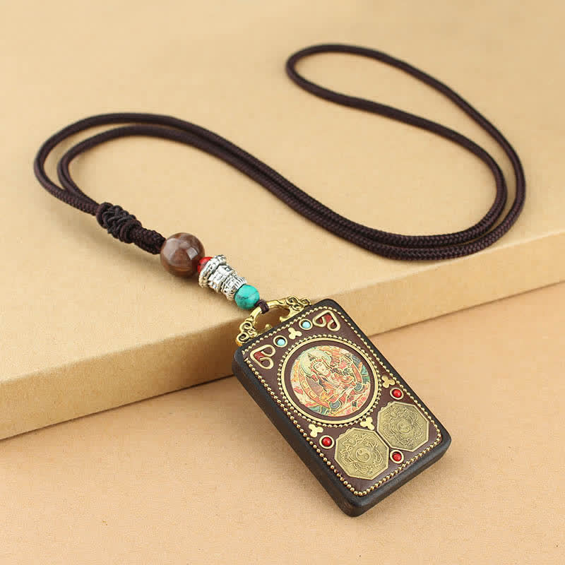 Buddha Stones Tibet God of Wealth Thangka Ebony Peace Necklace Pendant Necklaces & Pendants BS Manjushri Thangka
