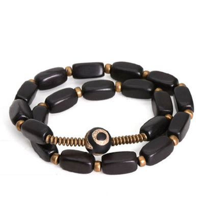 Buddha Stones Tibet Ebony Wood Dzi Bead Copper Balance Double Wrap Bracelet Bracelet BS 5