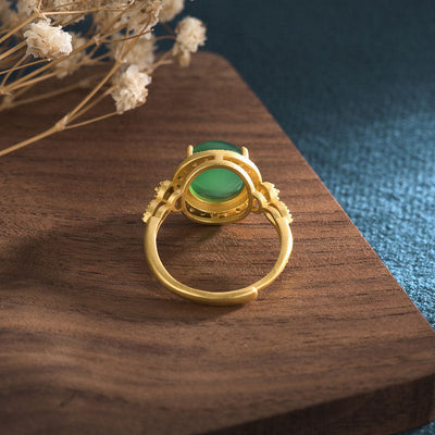 Buddha Stones Green Jade Fortune Ring Rings BS 3