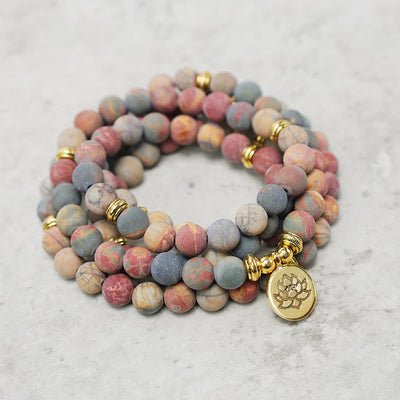 Buddha Stones 108 Mala Beads Picasso Jasper Stone Courage Energy Bracelet - image 2