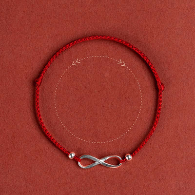 Buddhastoneshop 925 Sterling Silver Endless Knot Protection Luck Red String Bracelet Anklet