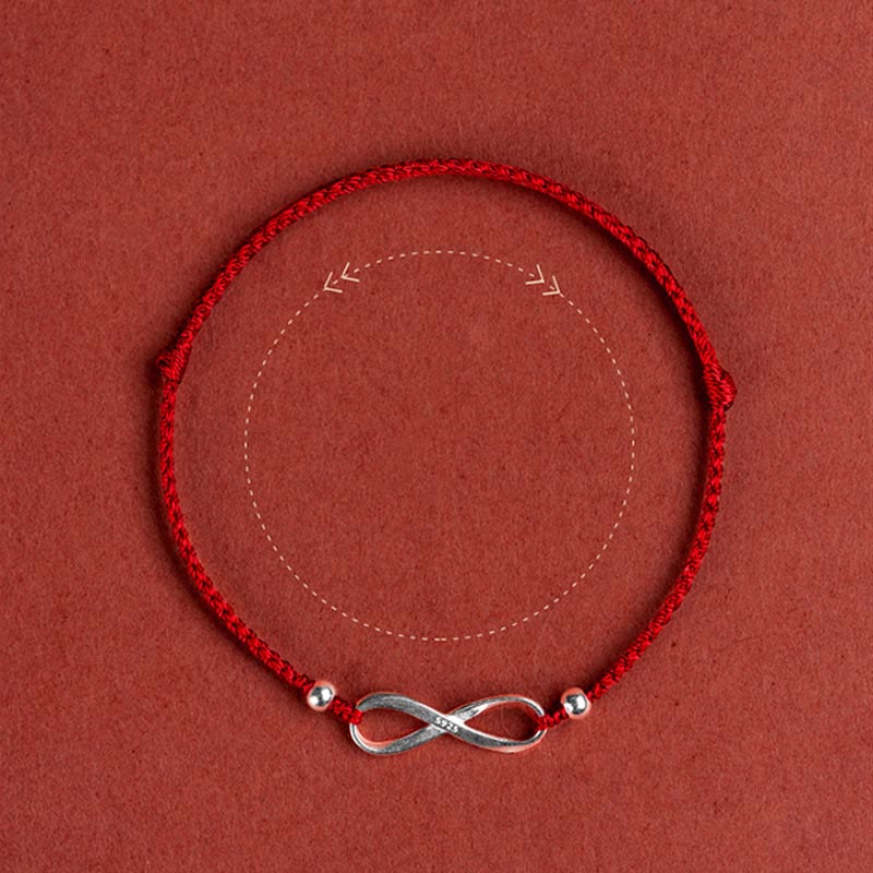 Buddhastoneshop 925 Sterling Silver Endless Knot Protection Luck Red String Bracelet Anklet