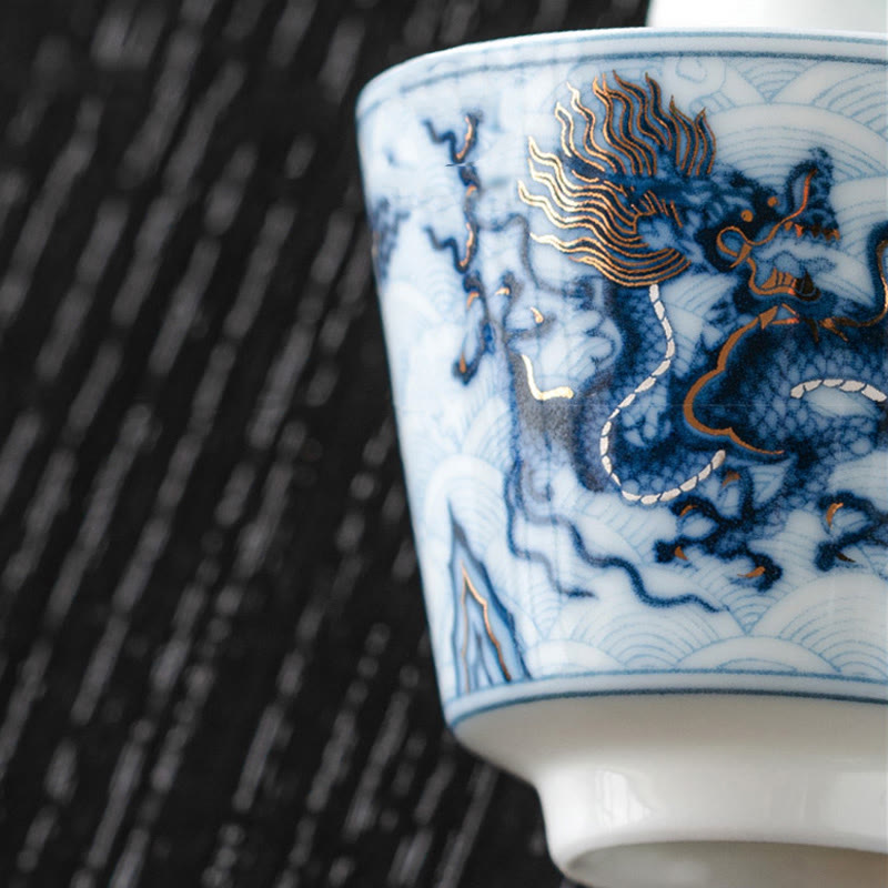 Buddha Stones Small Blue And White Dragon Pattern Ceramic Teacup Kung Fu Tea Cups 45ml Cup BS 7