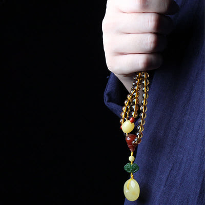 108 Mala Beads Natural Citrine Amber Peace Buckle Red Agate PiXiu Protection Charm Bracelet Mala Bracelet BS 7
