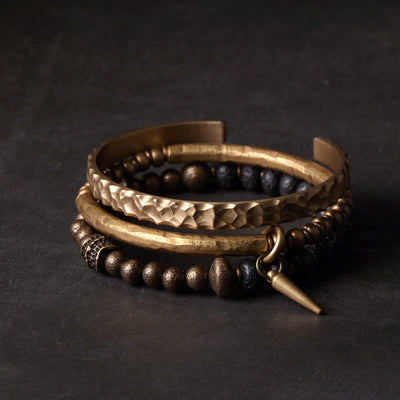 Buddha Stones Lava Rock Stone Copper Balance Cuff Bracelet Bangle - image 1