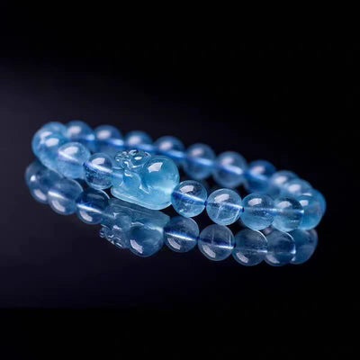 Buddha Stones Natural Aquamarine Pixiu Serenity Healing Bracelet Bracelet BS 1