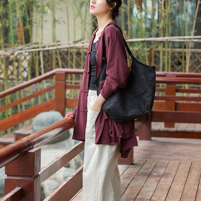 Buddha Stones Frog-Button Long Sleeve Zen Meditation Open Front Jacket With Pockets 12