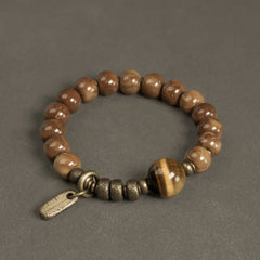Buddha Stones Kuka Seed Tiger Eye Gold Sheen Obsidian Copper Wealth Luck Bracelet Bracelet BS Kuka Seed&Tiger Eye 17-17.5cm