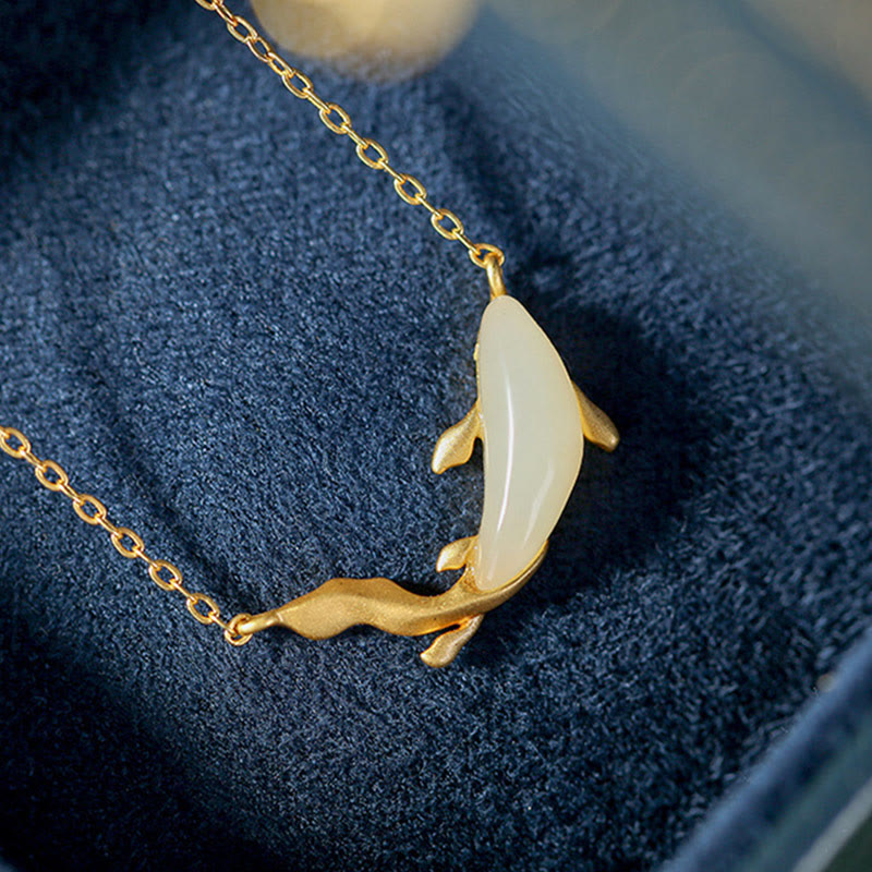 Buddha Stones 925 Sterling Silver White Jade Dolphin Luck Necklace Pendant Necklaces & Pendants BS 7