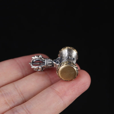 Buddha Stones Tibet 925 Sterling Silver Om Mani Padme Hum Dorje Bell Vajra Engraved Enlightenment Pendant Hanging Decoration Dorje BS 13