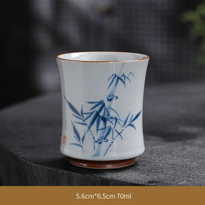Buddha Stones Lotus Flower Leaf Bamboo Ceramic Teacup Kung Fu Tea Cups Cup BS Bamboo 5.6cm*6.5cm*70ml