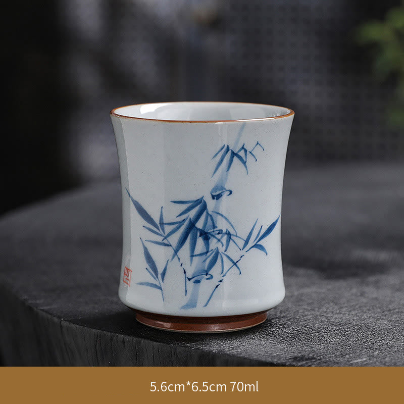 Buddha Stones Lotus Flower Leaf Bamboo Ceramic Teacup Kung Fu Tea Cups Cup BS Bamboo 5.6cm*6.5cm*70ml
