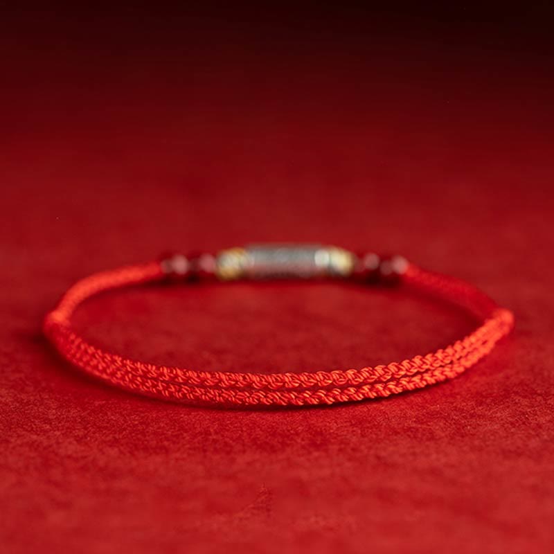 Buddha Stones 925 Sterling Silver Koi Fish Cinnabar Bead Wealth Handcrafted Braided Bracelet Anklet Bracelet Anklet BS 4
