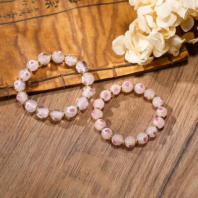 Buddha Stones Gold Swallowing Beast Family Charm Luminous Pink Love Heart Fluorescent Liuli Glass Bead Blessings Bracelet Bracelet BS 8