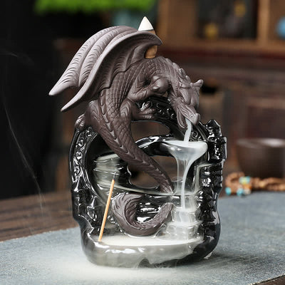 Buddha Stones Nordic Pterosaur Dragon Ceramic Backflow Smoke Fountain Protection Healing Incense Burner Decoration Incense Burner BS 1