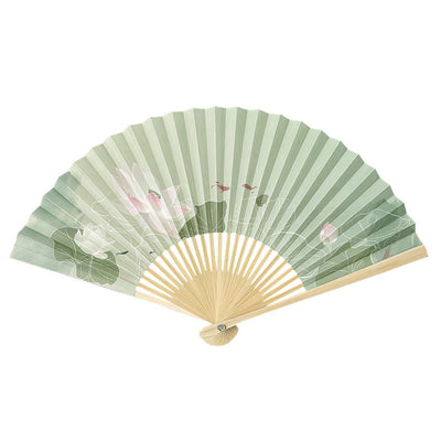 Buddha Stones Lotus Flowers Leaf Koi Fish Handheld Paper Bamboo Folding Fan Folding Fan BS 9