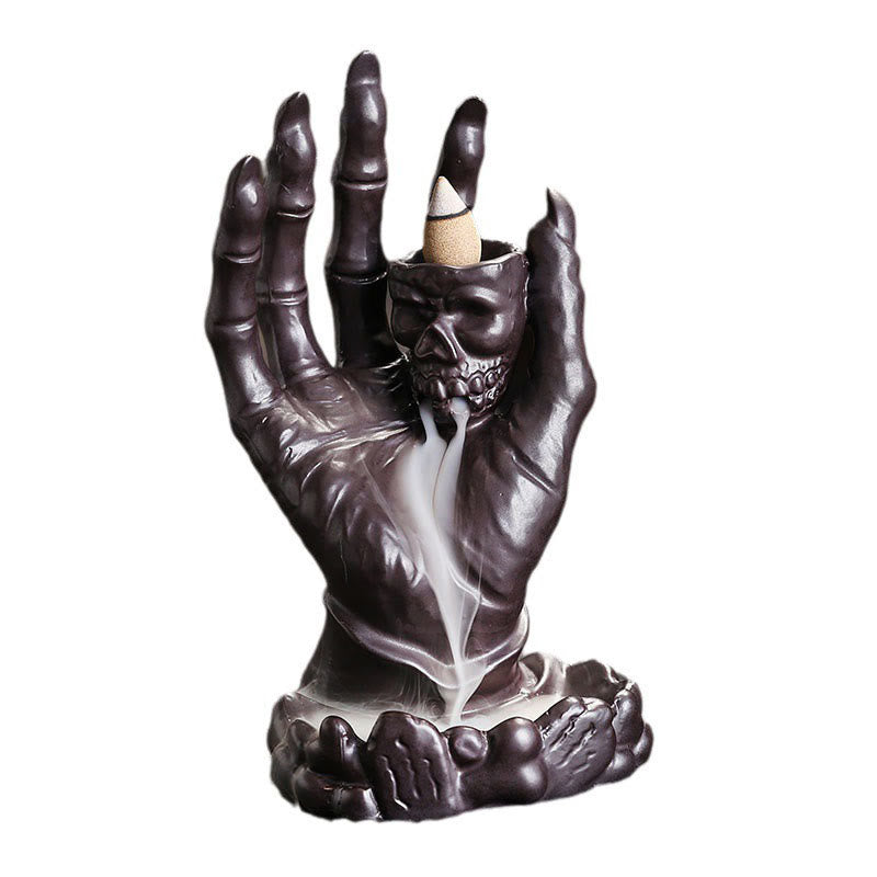 Buddha Stones Halloween Ghost Hand Skull Head Ceramic Peace Healing Incense Burner Decoration Incense Burner BS 2