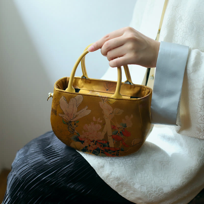 Buddha Stones Vintage Flower Peony Metal Chain Zipper Handbag Crossbody Bag Shoulder Bag Handbags BS 1
