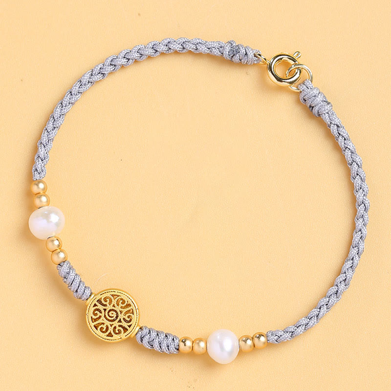 Buddha Stones Copper Coin Fortune Tree Pearl Luck Blue Rope Braided Bracelet Bracelet BS 20