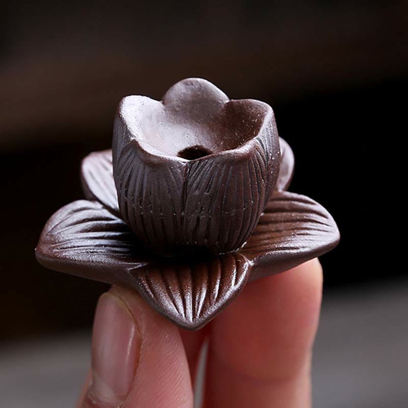 Buddha Stones Lotus Plum Blossom Square Ceramic Spiritual Backflow Incense Burner Incense Burner BS 6