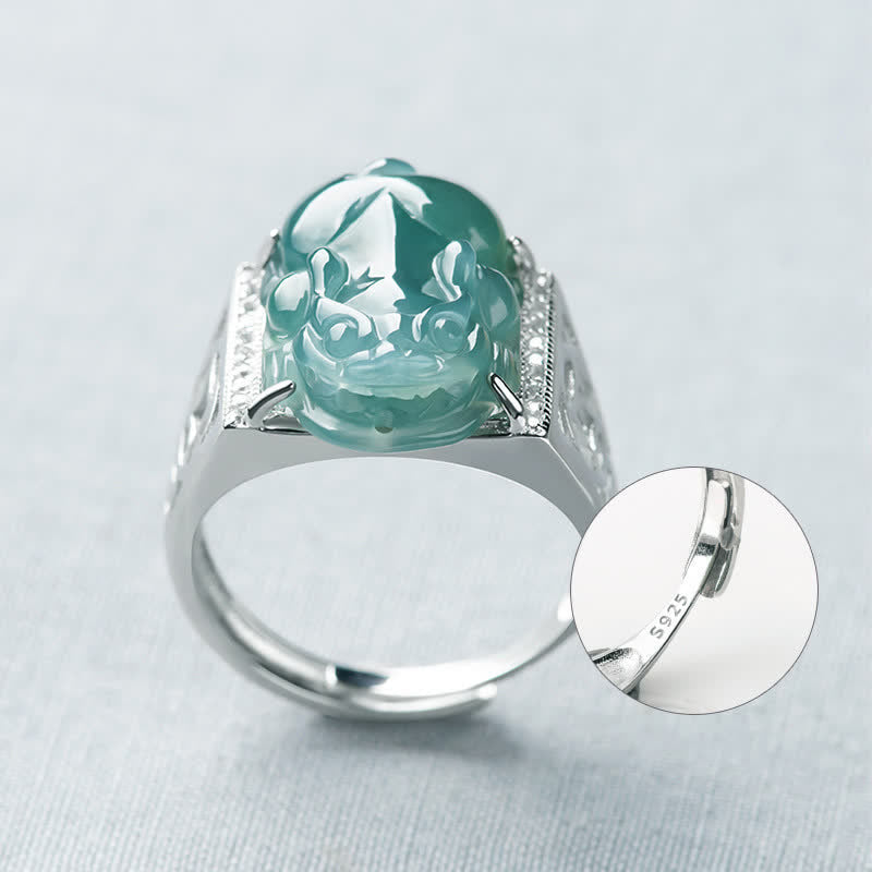 Buddha Stones 925 Sterling Silver Fengshui Wealth Prosperity Jade PiXiu Luck Ring Ring BS 14