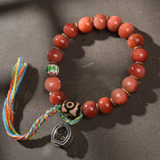 Bracelet porte-bonheur Foviel en perles Dzi d'os de chameau naturel du Tibet et graines de Bodhi