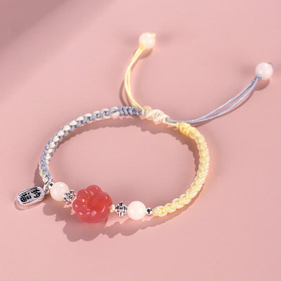 Buddha Stones Yanyuan Agate Cat Claw Paw White Bodhi Seed Fu Character Positive Braided Rope Bracelet Bracelet BS 3