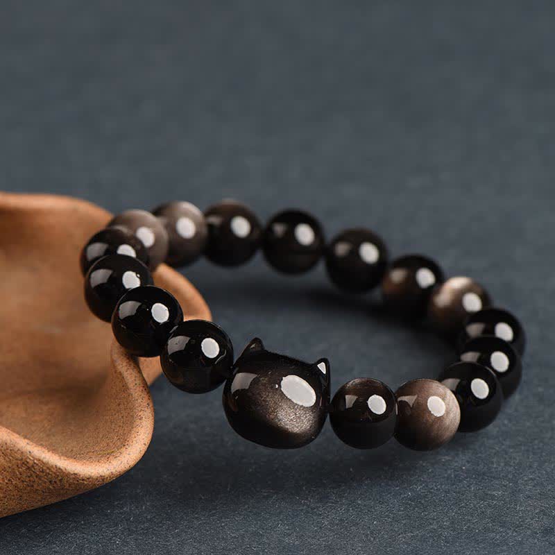 Foviel Gold Sheen Obsidian Silber Sheen Obsidian Schöne Paw Glück Katzenschutz Armband