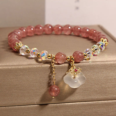 Buddha Stones Natural Strawberry Quartz Crystal White Agate Auspicious Cloud Healing Bracelet Bracelet BS 5