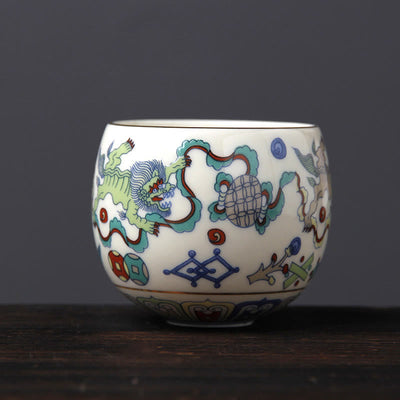 Buddha Stones Vintage Plum Blossom Pine Bamboo Phoenix Kirin Lion Dancing Ceramic Teacup Tea Cups Cup BS Kirin(5.8cm*5.5cm*95ml)