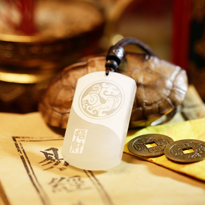 Buddha Stones White Jade PiXiu Yin Yang Luck Protection Necklace Pendant Necklaces & Pendants BS 4